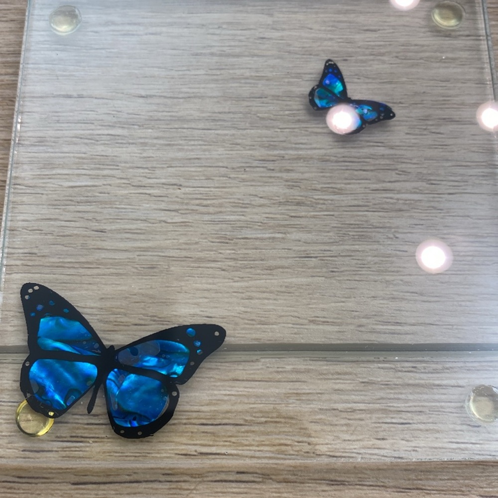 Smashing Glass NZ Abalone Butterfly Glass Coasters Modern Boho Chic With Box - Picture 5 of 10